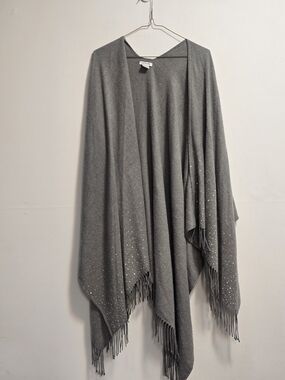 Women's Gray Wrap Shawl with Fringe And Rhinstones